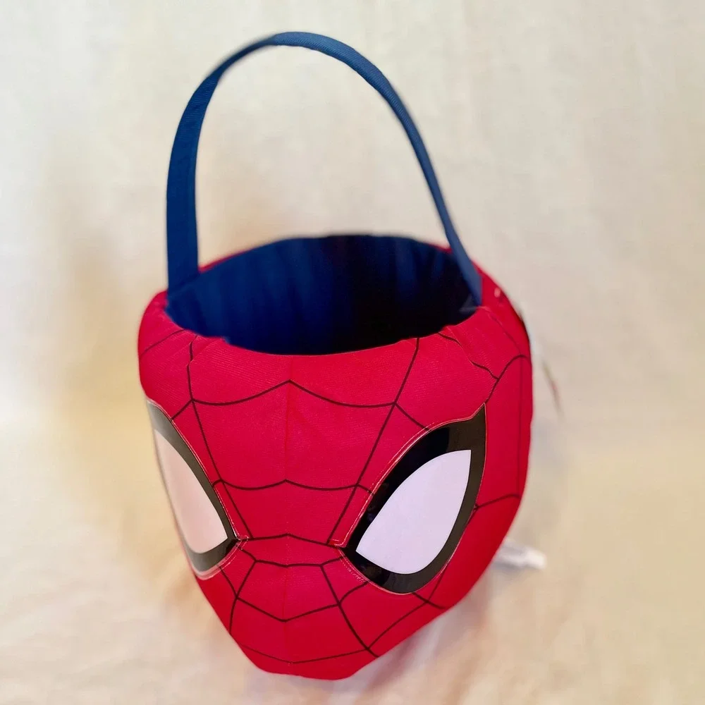 Marvel Spiderman Plush Basket Red Blue Superhero Halloween Easter Candy Pail NWT